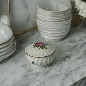 GDR Germany Elegant Floral Ceramic Sugar Bowl or trinket box